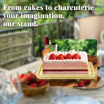 cutesun Cake Stand with Lid, 10.8'' Shatterproof Acrylic Dome (Not Glass), 11.8'' Rotating Acacia Wood Cake Display Stand for Wedding Birthday Party Dessert