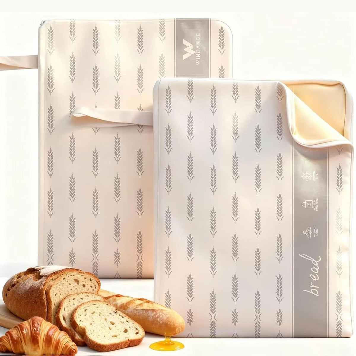 Wide Zipper Access Cotton &Beeswax Bags for Homemade Bread 2 Pack XL Reusable Beeswax Bread Bags for Homemade Bread Freezer Organic Cotton Food Storage Bags to Keep Fresh