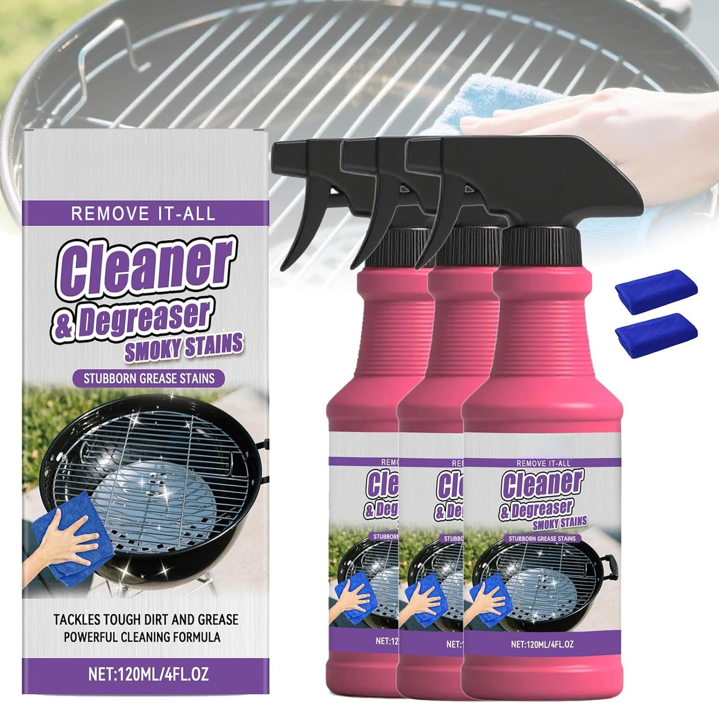 Fast-Acting Heavy-Duty Grill Degreaser Spray, Safe BBQ Cleaner for Outdoor Grills, Burnt Food & Grease, Multipurpose Oil Stain Remover for Ovens & Grates (1pc)
