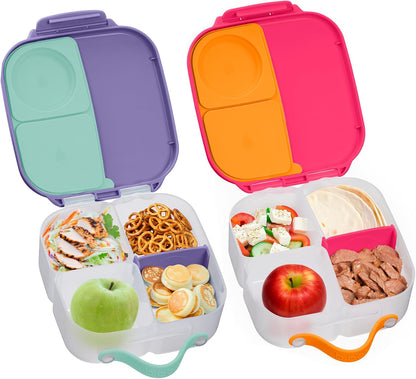 b.box Mini Lunch Box 2-Pack, Leak Proof Bento Box for Kids, 3 Compartment Snack Containers Ages 3+, Lunchbox for Daycare + School, Dishwasher Safe, BPA-Free, PFAS-Free, 4.25 Cup - Blue + Green