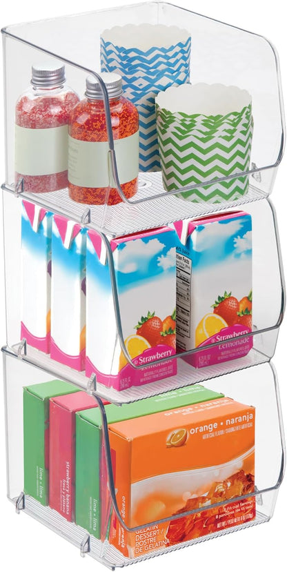iDesign Stackable Open-Front Storage Bin for Pantry or Household Storage, Clear, Made in USA
