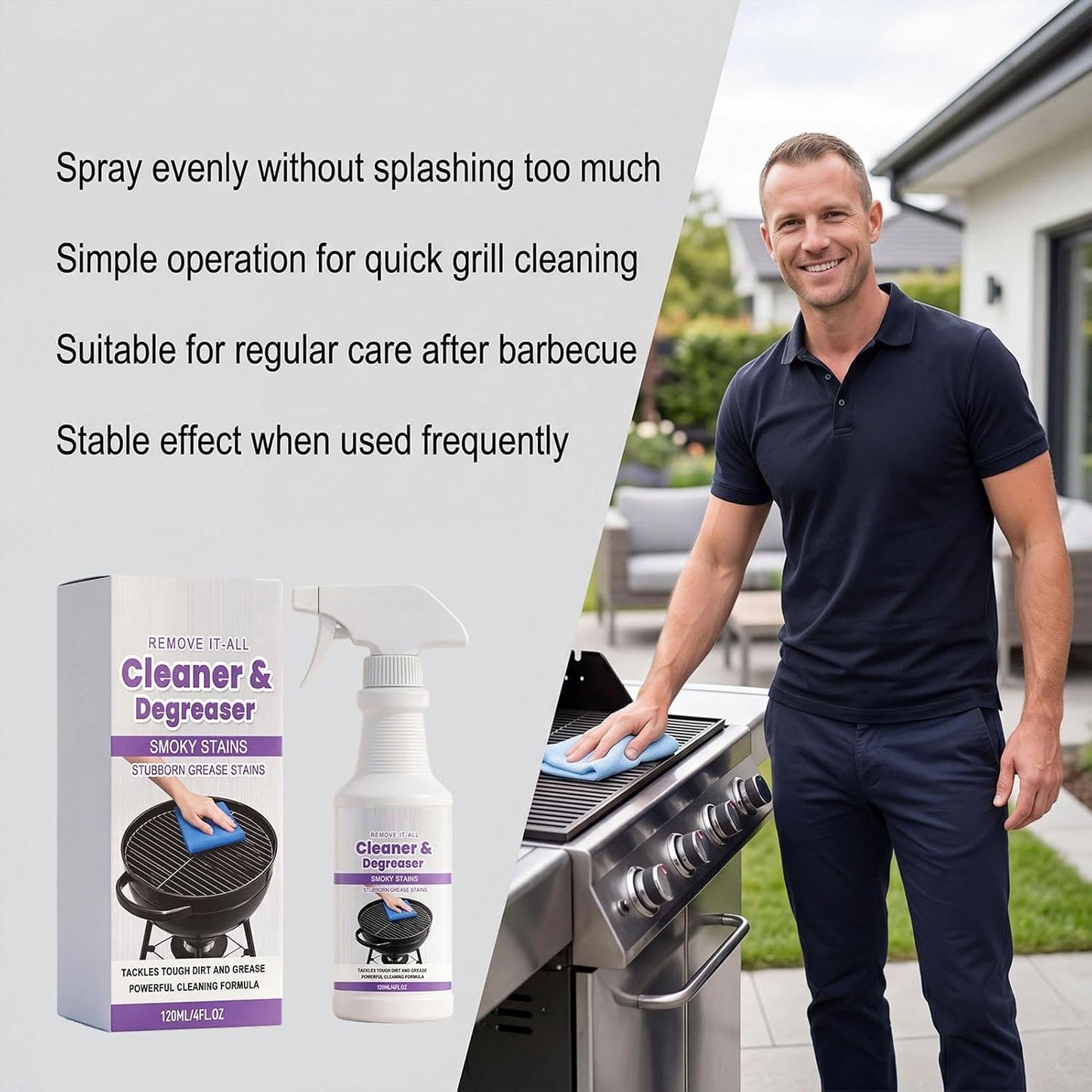 Grill Cleaner - 120ml Grill Grate Cleaner | Professional Degreaser Spray, Versatile Indoor Outdoor No Scrub Gentle Degreaser For Burnt Food Grease Grime Removal Grates Racks Pellet Burners