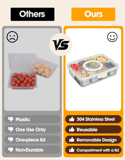 WanshengLe 6 in 1 Snackle Box 3.82L with Lid & Handle, 4 PCS Stainless Steel Snack Box and 2 PCS Plastic Box, 6 Detachable & Dishwasher Safe Snacklebox, Divided Container Box for Snack Fruit Nut