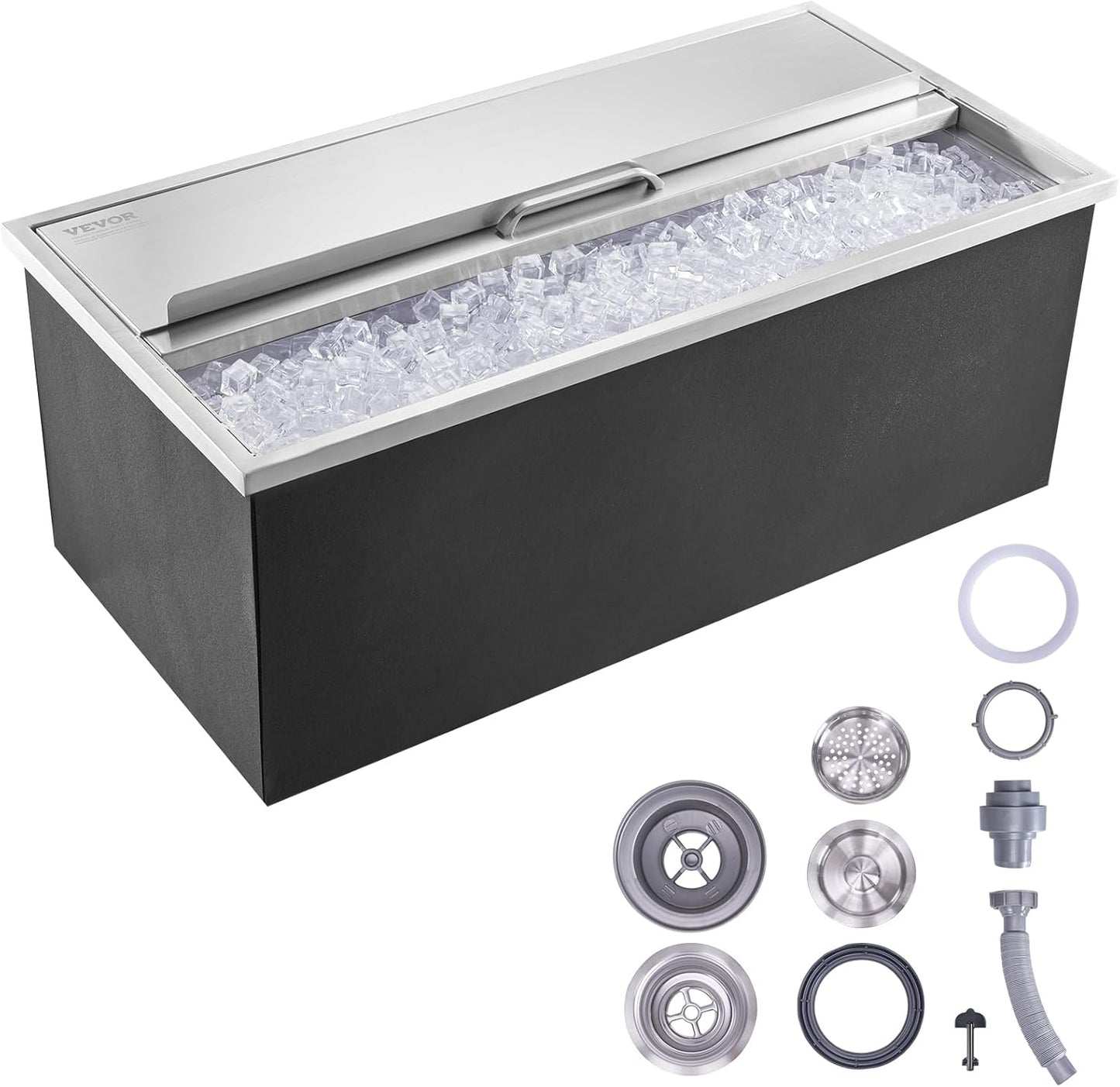 Happybuy Drop in Ice Chest 18L x 12W x 14.5H Inch Stainless Steel Ice Cooler with Sliding Cover Drop in Ice Bin Included Drain-Pipe and Drain Plug for Cold Wine Beer