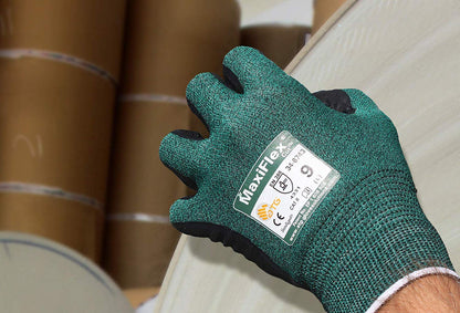 MaxiFlex Cut 34-8743 Cut Resistant Nitrile Coated Work Gloves with Green Knit Shell and Premium Nitrile Coated Micro-Foam Grip on Palm & Fingers