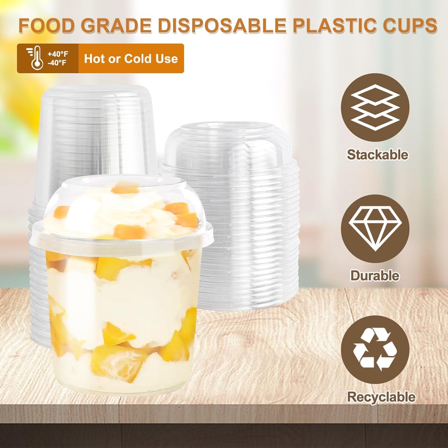 Disposable Food Containers With Lids And Spoons 50 Pack 12 oz Mini Parfait Dessert Cups Take Out Meal Prep Salad Bowls For Lunch, Plastic Ice Cream Bowls Pet, Acai Bowl, To-Go Party Containers(12oz)