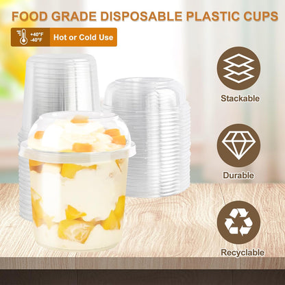 Disposable Food Containers With Lids And Spoons 50 Pack 12 oz Mini Parfait Dessert Cups Take Out Meal Prep Salad Bowls For Lunch, Plastic Ice Cream Bowls Pet, Acai Bowl, To-Go Party Containers(12oz)