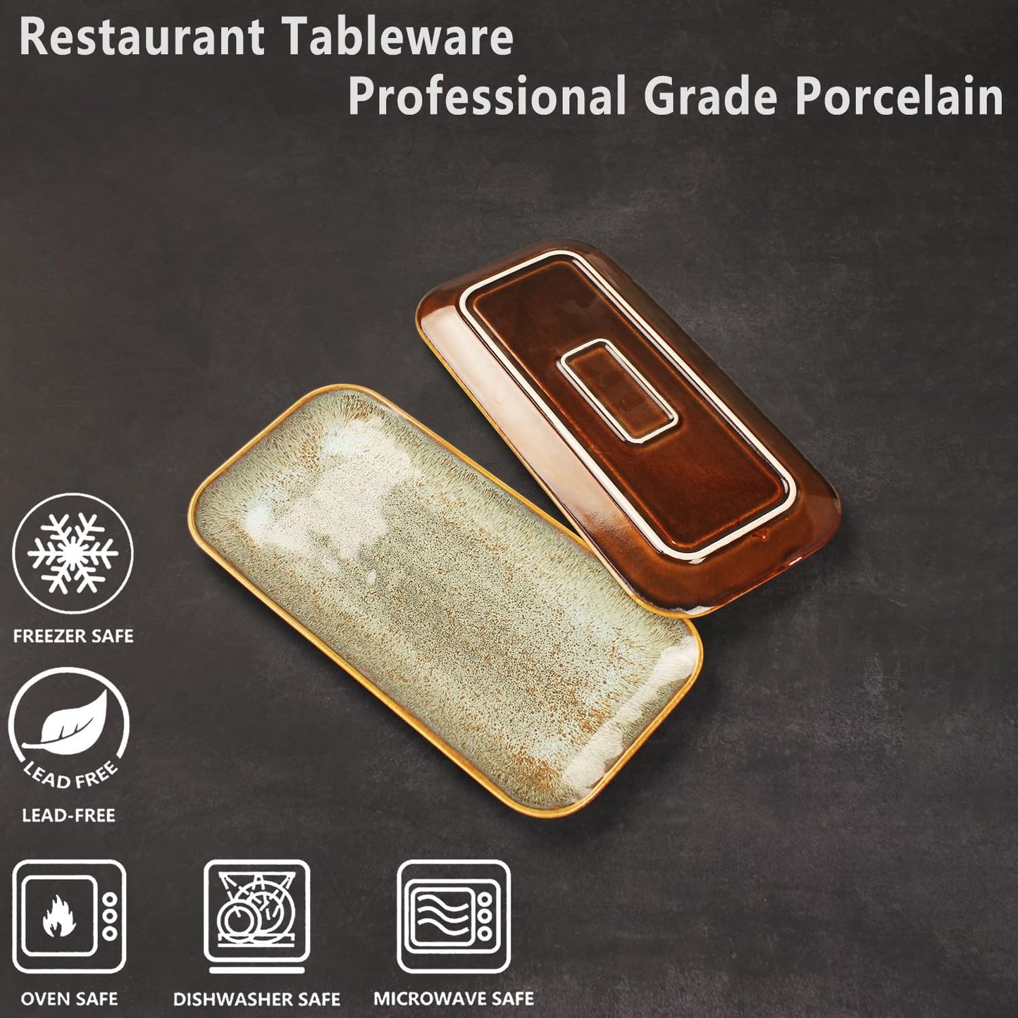 Porcelain Plate Set Large Serving Tray Set of 4, Reusable Serving Platters for Party Food, Cookie, Appetizer, Charcuterie, Snack, Dessert Display,Stackable Kitchen Dish 14.4 INCH