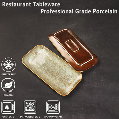 Porcelain Plate Set Large Serving Tray Set of 4, Reusable Serving Platters for Party Food, Cookie, Appetizer, Charcuterie, Snack, Dessert Display,Stackable Kitchen Dish 14.4 INCH