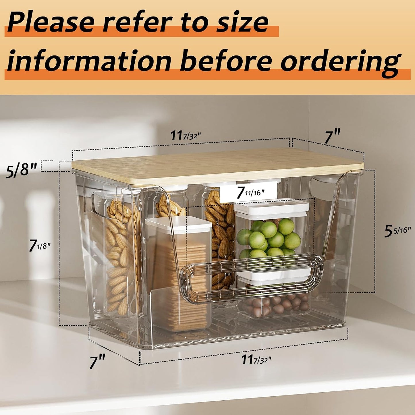 Delamu 2 Set Pantry Organizers and Storage, Trash Bag Holder Under Sink Organizer for 4-13 Gal Bags, Trash Bag Dispenser with Bamboo Top for Onion, Potato, Garlic, Clear (11-7/32"L*7" W*7-1/8"H)