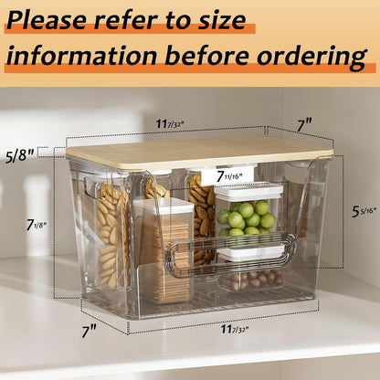Delamu 2 Set Pantry Organizers and Storage, Trash Bag Holder Under Sink Organizer for 4-13 Gal Bags, Trash Bag Dispenser with Bamboo Top for Onion, Potato, Garlic, Clear (11-7/32"L*7" W*7-1/8"H)