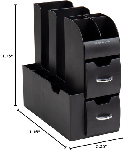 Mind Reader Cup and Condiment Station, Countertop Organizer, Coffee Bar, Kitchen, Stirrers, 5.35"W x 11.25"L x 11.15"H, Black