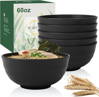 Wrova Wheat Straw Bowls for Kitchen set of 6,Anti-Scald Thick Soup Bowls 40oz,Microwave and Dishwasher Safe Bowl Sets, Unbreakable Cereal Bowl Sets. Vibrant Series