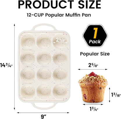 Vinino 2Pack Silicone Muffin Pan for Baking with Metal Reinforced Frame, 12 Cup Regular Size Cupcake Pan, BPA Free Silicone Muffin Tray, Cupcake Baking Pan Bite Molds for Oven Dishwasher Safe