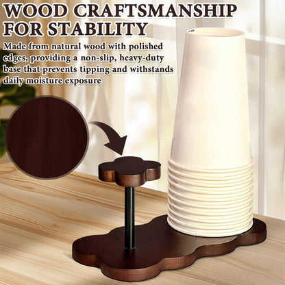 Wood Disposable Cup Dispenser for Countertop | Stylish Bathroom Cup Holder - Perfect for Plastic Mouthwash Cup Storage Organizer,Coffee Paper Cups and Kitchen,Take Out Cup Carriers for Party