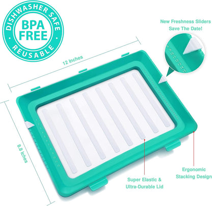 2022 Version 2 Pack - Stacking Food Storage Trays, Stretch Cover, Save Space and Keep Food Fresh, Reusable, Dishwasher & Freezer Safe, Durable, Meal-Prep, Food Storage Containers