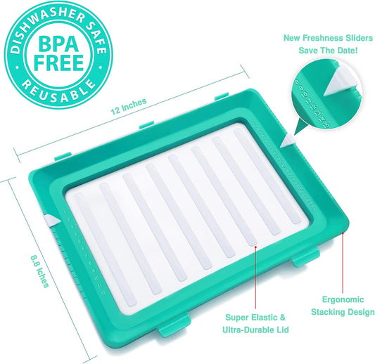 2022 Version 2 Pack - Stacking Food Storage Trays, Stretch Cover, Save Space and Keep Food Fresh, Reusable, Dishwasher & Freezer Safe, Durable, Meal-Prep, Food Storage Containers