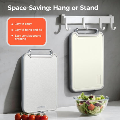 Sumzzz Stainless Steel Cutting Board for Kitchen, 2-in-1 Double-Sided Chopping Board, Food Grade Stainless Steel/PP (Silver, Set of 2(S+M))