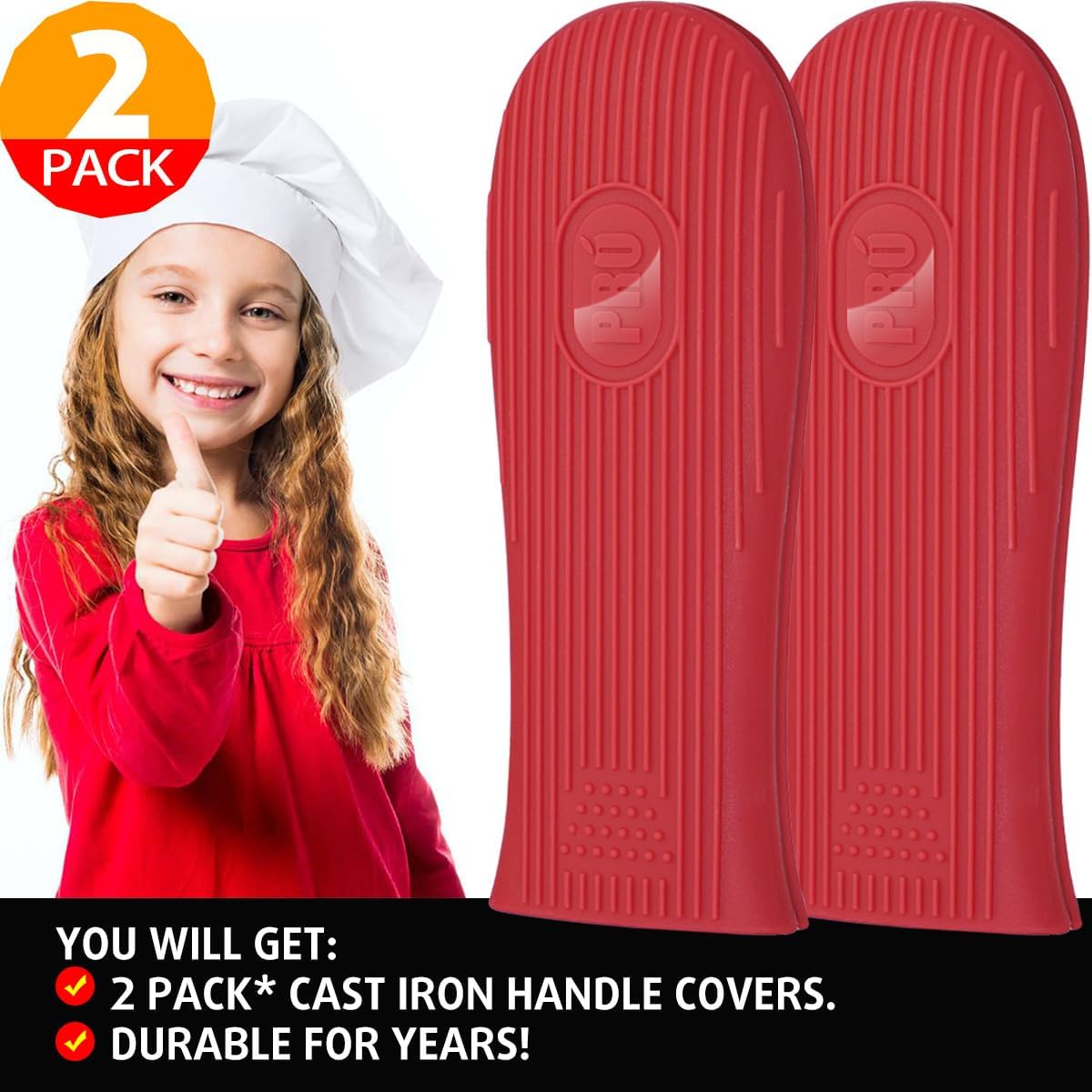 Cbiumpro 2 Pack Heatproof Cast Iron Handle Cover Holder for Hot Skillet Pan