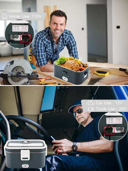 Buddew Electric Lunch Box for Adults, 80W Heated Lunch Box 1.8L Stainless Steel Portable Food Warmer,12/24/110V Lonchera Electrica Portatil for Travel & Work, Loncheras para Hombres de Trabajo