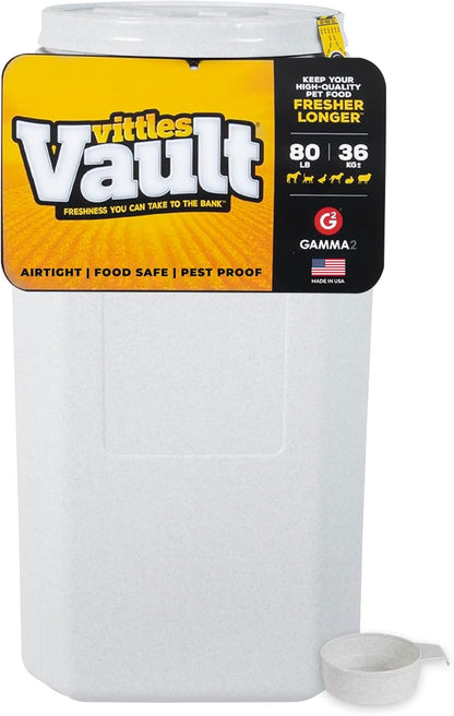 Vittles Vault Traditional Pet Food Storage Container For Dog Kibbles/Bird Seed/Oatmeal/Rice/Flour/Cereal, BPA Free Plastic, Sealed Airtight For Cat Food, Up To 50 lb, Made in USA, With Scoop, Gray