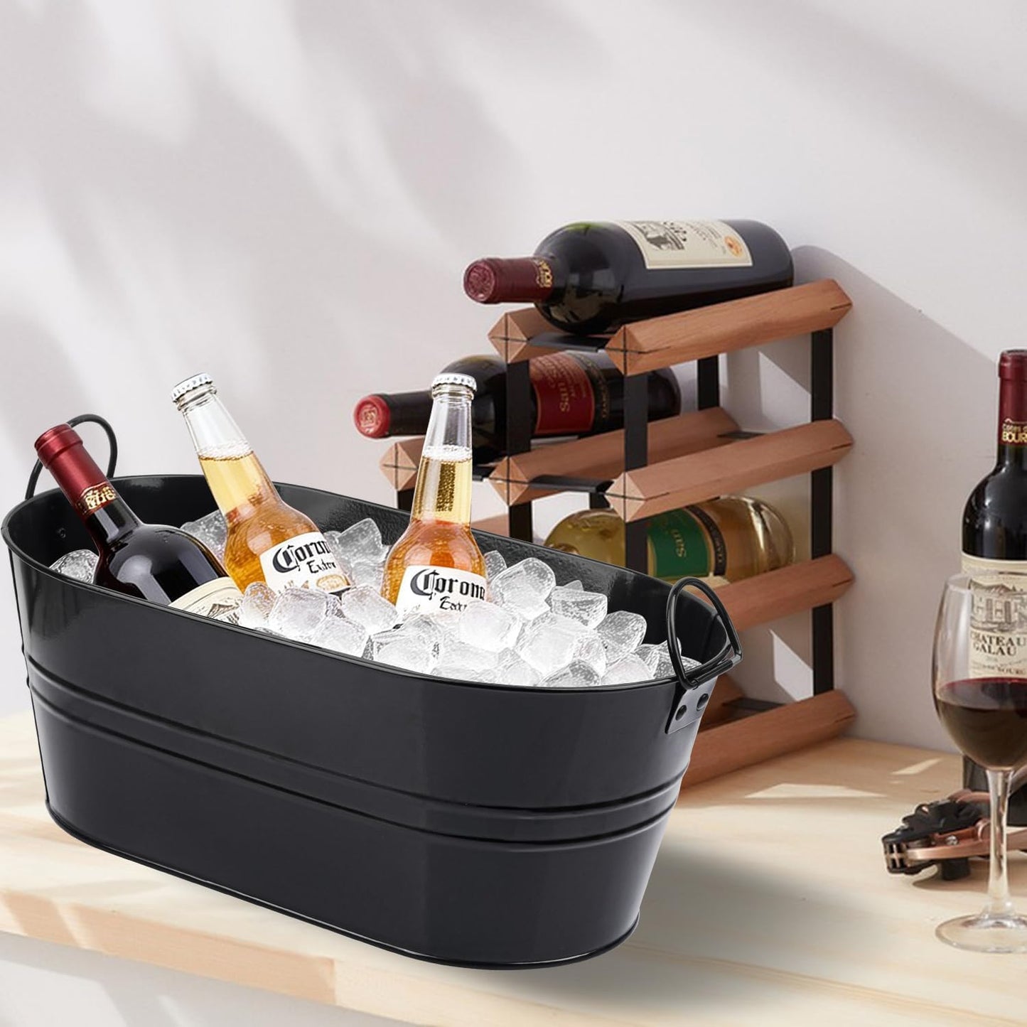 3 Pack 15.3" x 9" x 6" Yellow Metal Galvanized Tub with Handles, 3 Gallon Large Beverage Tubs for Parties, Beer, Wine, and Cocktails, Rust-Proof and Durable Ice Buckets