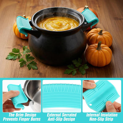 16Pcs Cast Iron Handle Cover Set, Non-Slip Silicone Pot Handle Cover for Frying Pans, Heat Resistant Silicone Handle for Cast Iron Skillet, Casserole Cookware, Cast Iron Skillet Handle Covers, Lake Bl