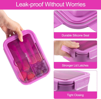 Caperci Classic Bento Box Adult Lunch Box for Older Kids - Leakpoof 47 oz 3-Compartment Lunch Containers for Adults and Teens, Built-in Utensil Set, Ideal for On-the-Go Balanced Eating,Khaki Green