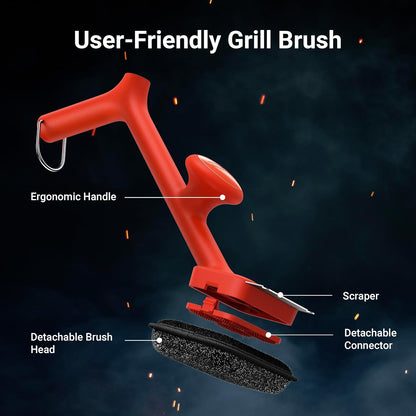 ThermoMaven Bristle-Free BBQ Grill Brush - No Wire Risk Steam Cleaner Removes Burnt Grease Fast - 17" Cool-Touch Handle, Scraper & 3 Replaceable Heads for Gas, Charcoal & Cast Iron