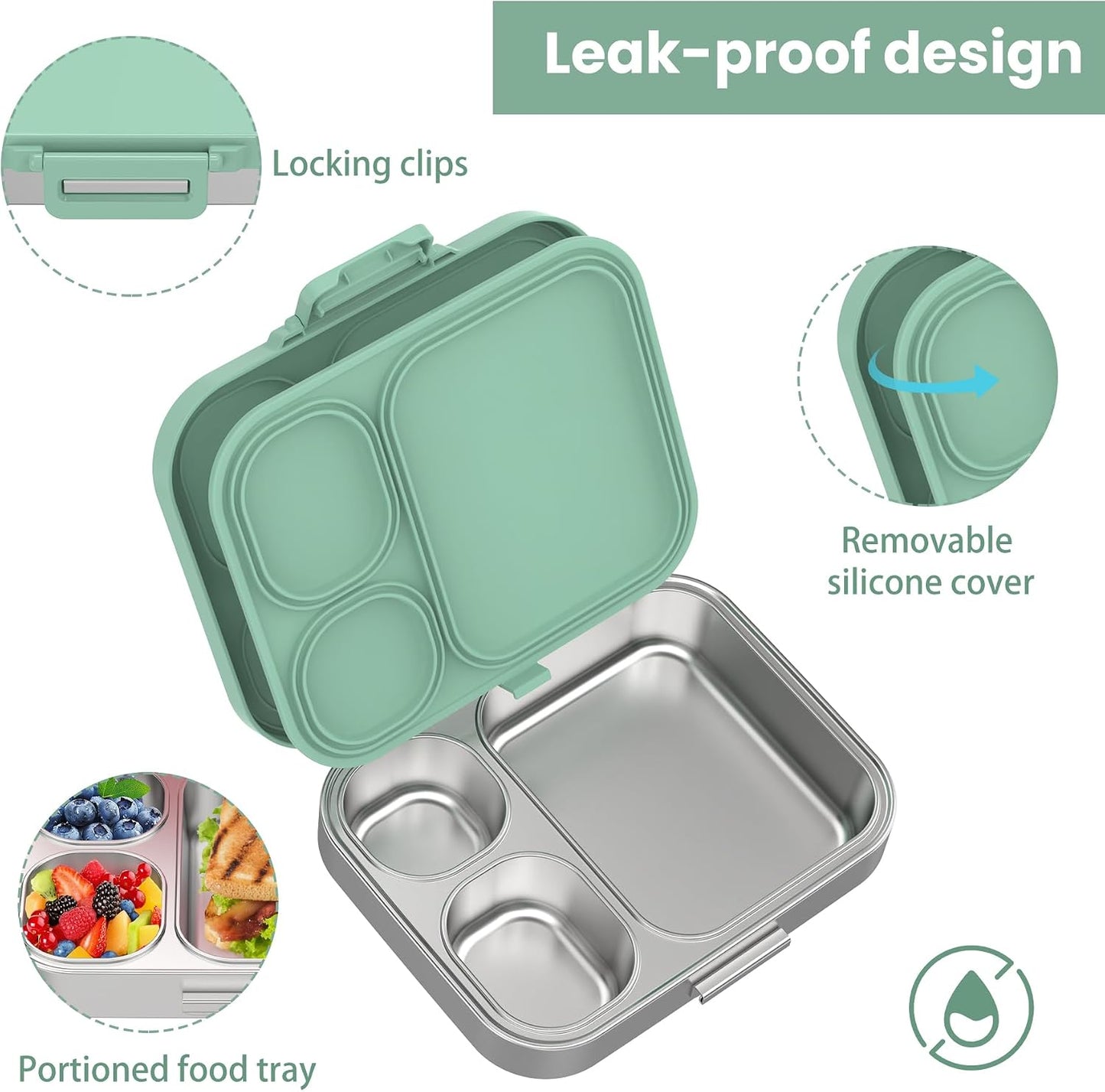 Pawtong Stainless Steel Bento Lunch Box for Kids | 3-Compartment Lunch Box Container Kids | 100% Leakproof, Eco-Friendly, Perfect Portion Control for Kids&Adult Healthy Meals (Purple)