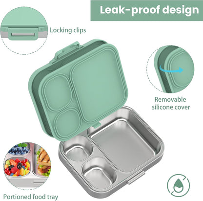 Pawtong Stainless Steel Bento Lunch Box for Kids | 3-Compartment Lunch Box Container Kids | 100% Leakproof, Eco-Friendly, Perfect Portion Control for Kids&Adult Healthy Meals (Purple)