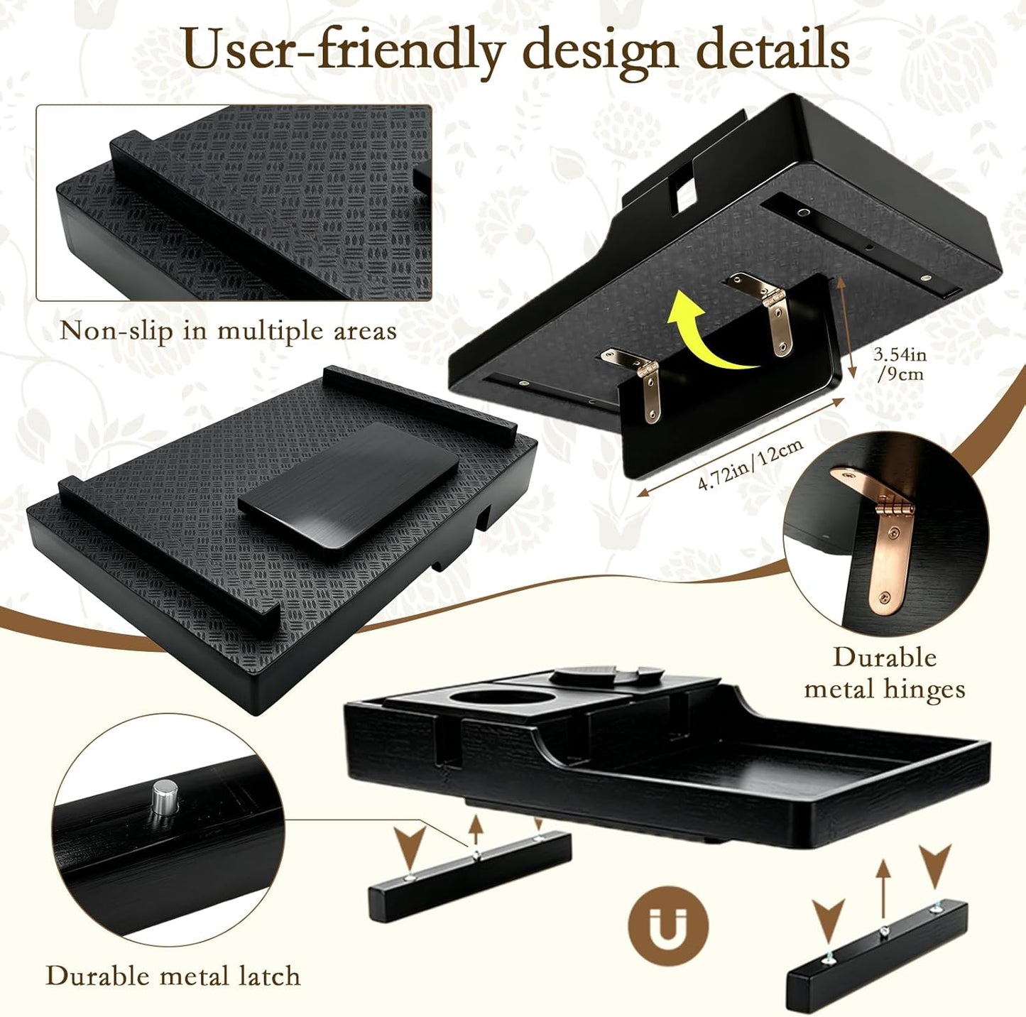 2-in-1 Bamboo Couch Tray – Insert & Flat Sofa Organizer with Anti-Slip Base,360° Rotating Phone Holder,Cup Holder, 15.3x9.8 in, Fit Seat Gaps or Armless,Sectional Sofa