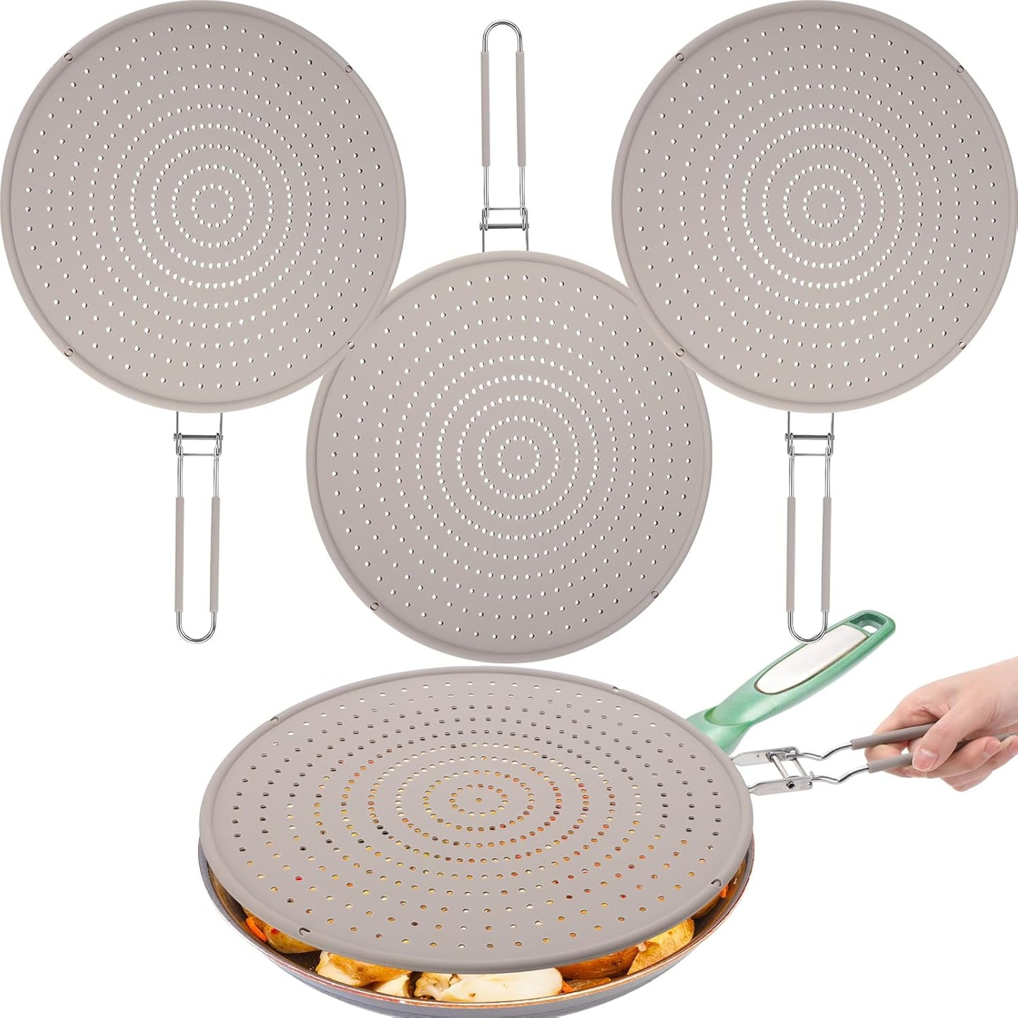Tioncy 3 Pcs 12.6 Inch Silicone Splatter Screen for Frying Pan Grease Splatter Collapsible Guard Heat Resistant Multi Use for Baking and Cooking(Black)