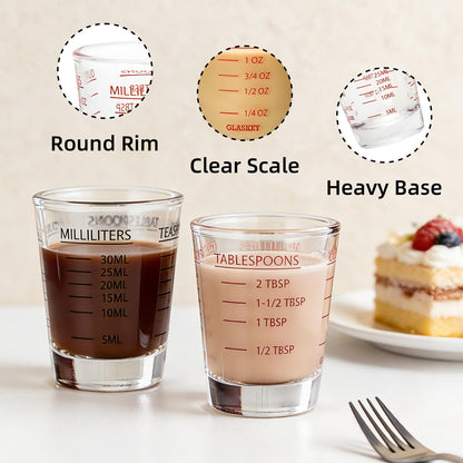 GLASKEY Shot Glasses Measuring Cup Set - 2 Pack Espresso Shot Glasses with Precise Measurement Marks,Heavy Duty Glass,Dishwasher Safe,Perfect for Coffee,Cocktails and Kitchen Use (Black & Red)