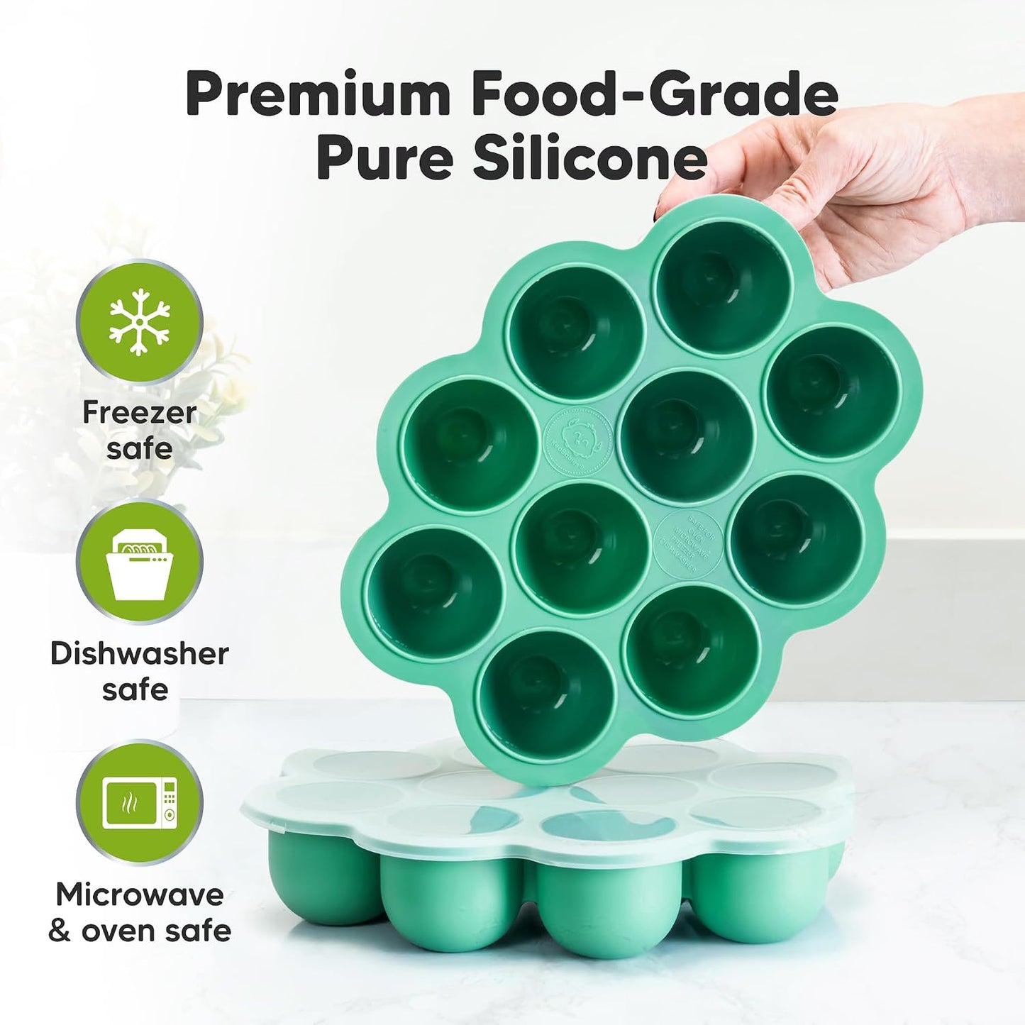 KeaBabies Silicone Food Freezer Trays with Lid, 2oz x 10 Pods Baby Food Storage Containers, Easy Puree Meal Prep, Breast Milk Silicone Freezer Molds, Dishwasher, Microwave Safe, BPA-Free (Slate)
