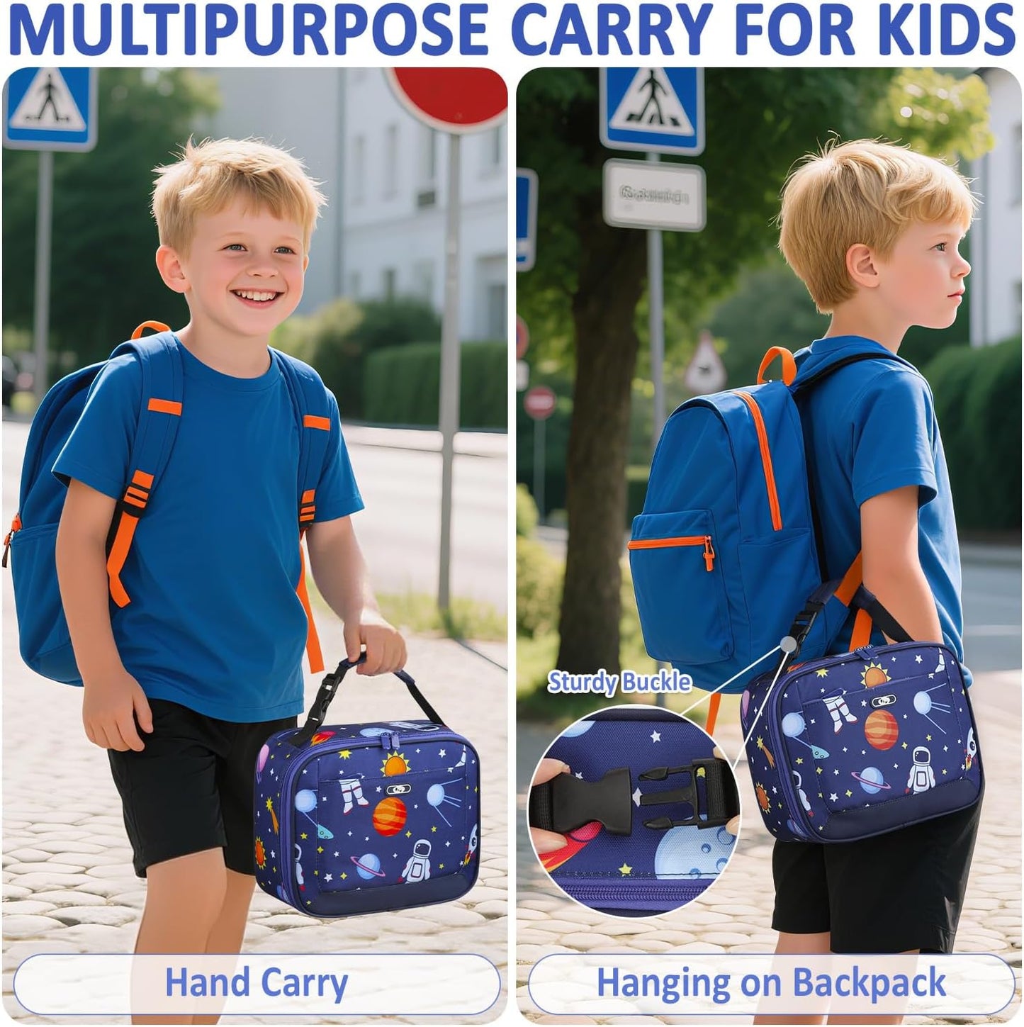 Lunch Box Kids Insulated Lunch Bag for Boys Girls Cute Reusable Lunch Tote Bag Waterproof Portable Thermal Lunch Box Kids for School Picnic Travel Black