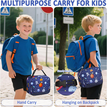 Lunch Box Kids Insulated Lunch Bag for Boys Girls Cute Reusable Lunch Tote Bag Waterproof Portable Thermal Lunch Box Kids for School Picnic Travel Black