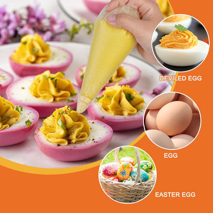 3 Pack Deviled Egg Containers with Lid and 8 Pcs Deviled Egg Injector Piping Tool, Egg Organizer for Refrigerator, Fridge Stackable Countertop Portable Egg Platter (pink,blue,green)