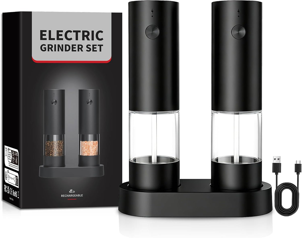 USB Rechargeable Grinder Set With Storage Base, (Black)