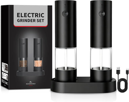 USB Rechargeable Grinder Set With Storage Base, (Black)