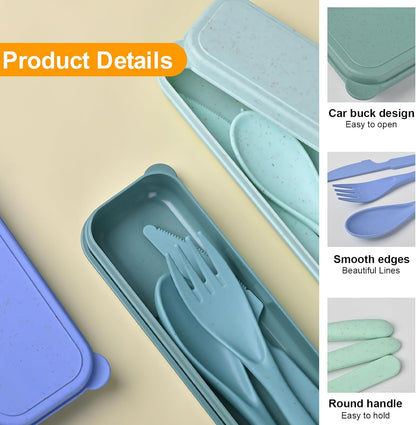 Travel Utensils with Case, 2 Sets Reusable Utensils Set with Case, Wheat Straw Utensils for Lunch Box Accessories, Camping Utensil Set for School Work Lunch or Daily Use（Black）