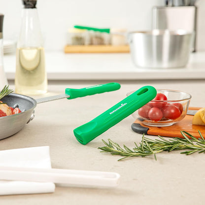 Restaurantware Silicone Pan Handle Cover Set 1-Count Heat-Resistant Removable Pan Handle Grips, Ergonomic Non-Slip Green Handle Protectors for Fry Pans and Sauce Pans