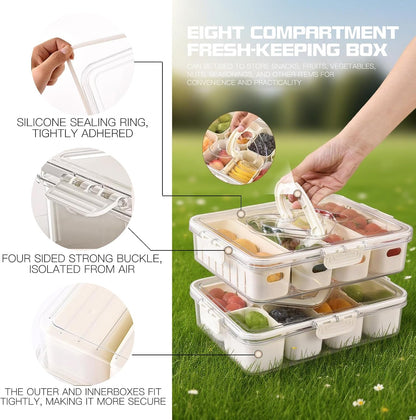 6-Compartment Snackle Snack Bowl with Lid-Microwave & Dishwasher Safe Divided Serving Bowl for Fruit,Veggies & Snacks-Portable Snack Organizer for Picnics,Road Trips & Parties (1 pcs 6 Compartment)