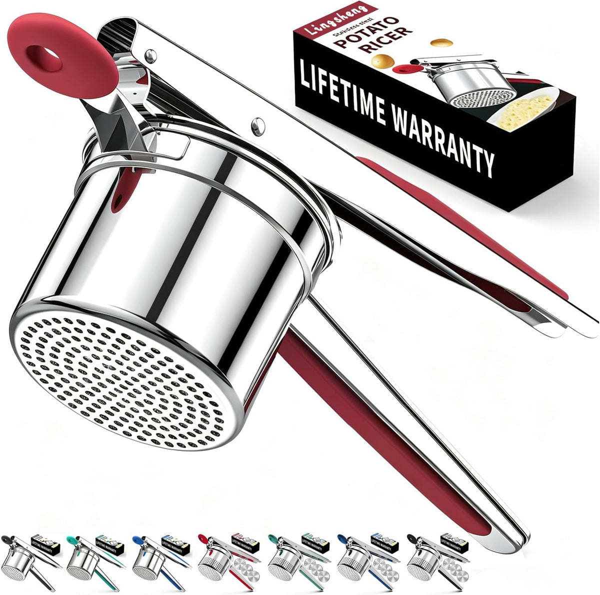 Large 15oz Potato Ricer for Mashed Potatoes, Heavy Duty 18/8 Stainless Steel Potato Masher for Baby Food & Spaetzle Maker, Masher and Ricer Kitchen Tool, Press and Mash Kitchen Gadget, Black