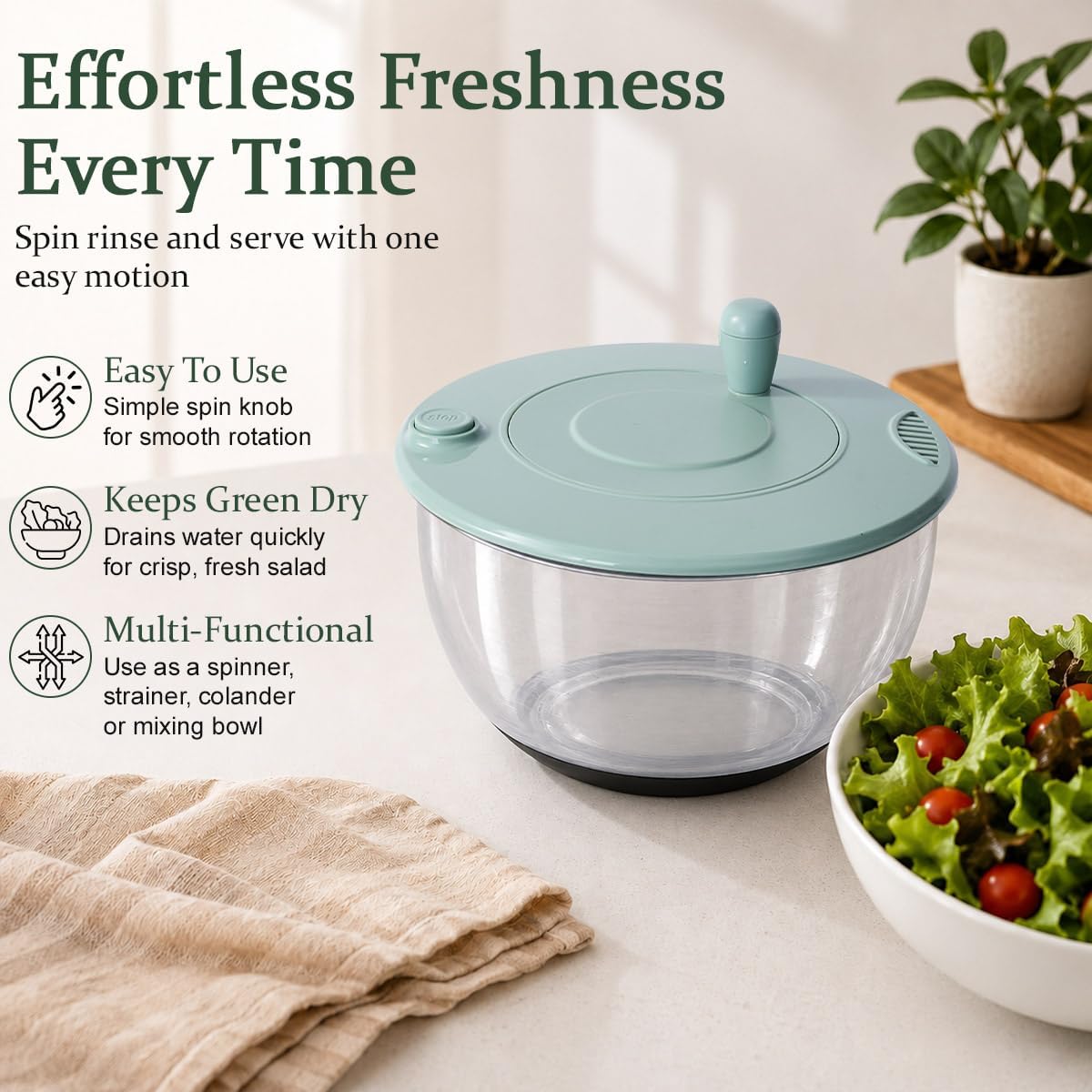 Salad Spinner & Vegetable Cutter, 2-in-1 Drain Bowl & Lettuce Spinner