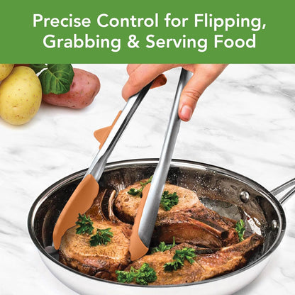 Tovolo Tongs With Silicone Tips Easy Grip 13” Long Kitchen Tongs Stainless Steel Handle For Cooking BBQ, Non Scratch Heat Resistant Locking Metal Silicone Tipped Dishwasher Safe BPA Free, Black