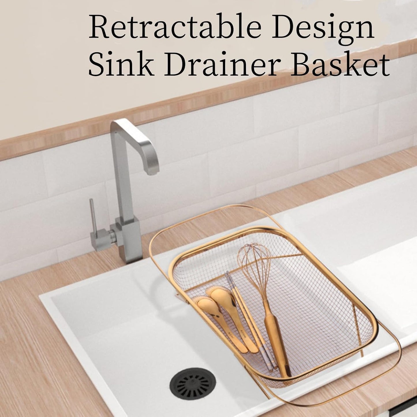 Stainless Steel Sink Strainer, Mesh Drain Basket with Grip Handles for Straining Vegetables Draining Fruits Kitchen Use