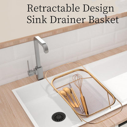 Stainless Steel Sink Strainer, Mesh Drain Basket with Grip Handles for Straining Vegetables Draining Fruits Kitchen Use