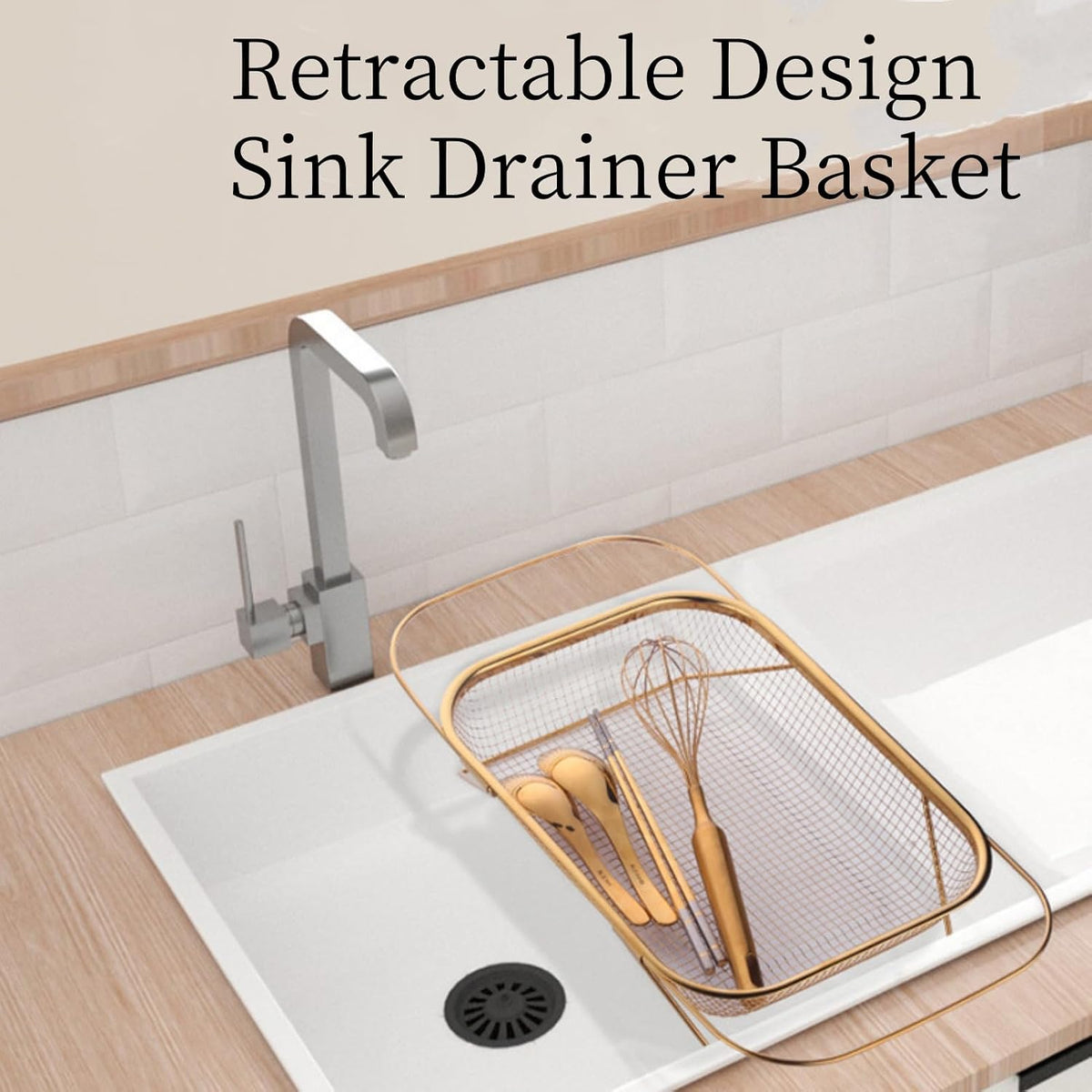 Stainless Steel Sink Strainer, Mesh Drain Basket with Grip Handles for Straining Vegetables Draining Fruits Kitchen Use