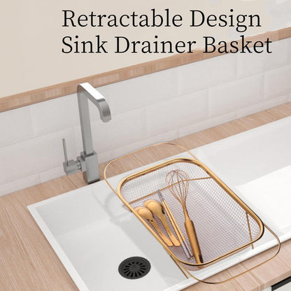 Stainless Steel Sink Strainer, Mesh Drain Basket with Grip Handles for Straining Vegetables Draining Fruits Kitchen Use